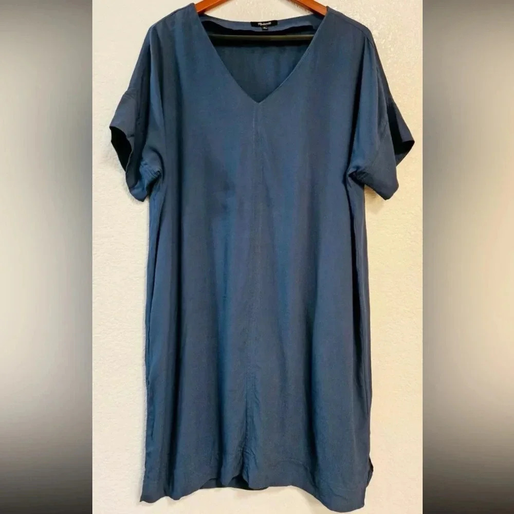MADEWELL Women's Novel Shift Dress V-Neck Dolman Sleeves Size Small Blue